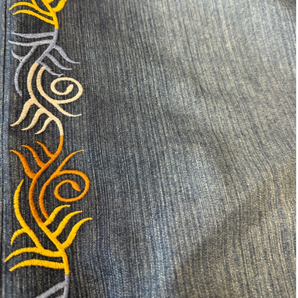 Denim d Gree 16W Embroidered Western Maxi Skirt Dark Wash Blue Side Slit Studded - Picture 3 of 14